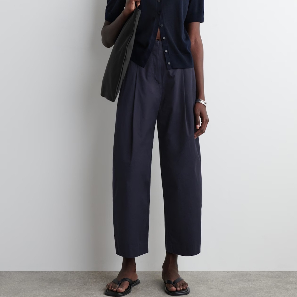 NWT Cos Navy Linen Pleated Barrel Ankle Pants